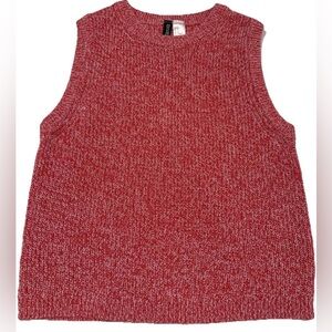 Divided Women’s Red White Knit Sleeveless Sweater Vest Crew Neck 100% Acrylic M
